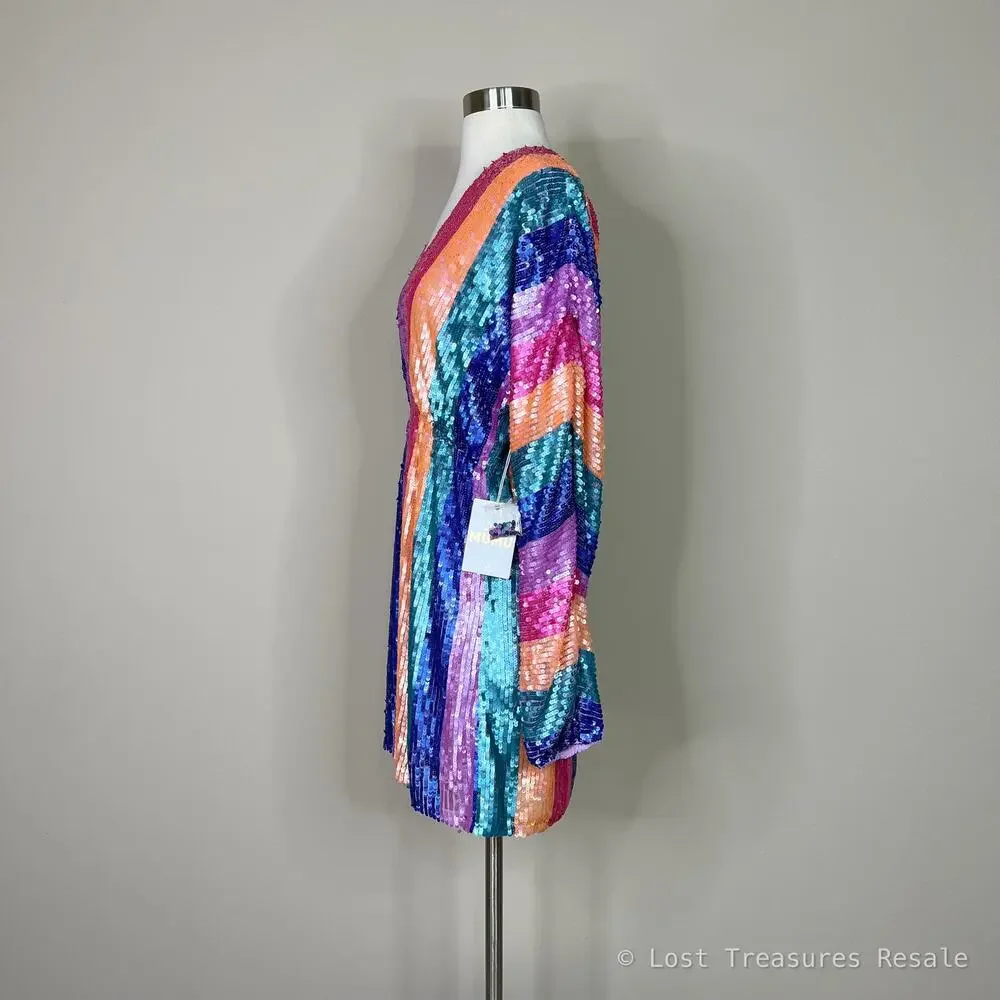 NEW Show Me Your Mumu | Kidman Neon Stripe Sequin Long Sleeve Mini Dress M NWT - Picture 8 of 10